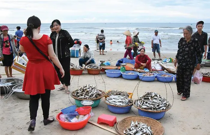 Chợ hải sản di động trên bãi biển